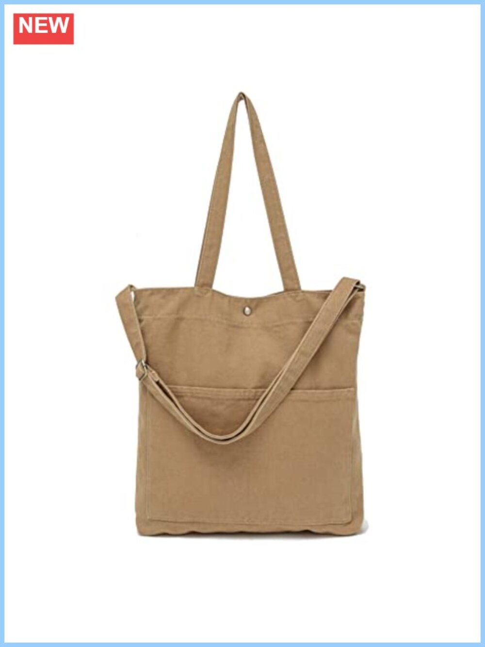 Heavy Duty Cotton Canvas Tote Bag with Snap Closure, Fits 13 Inch Laptop,